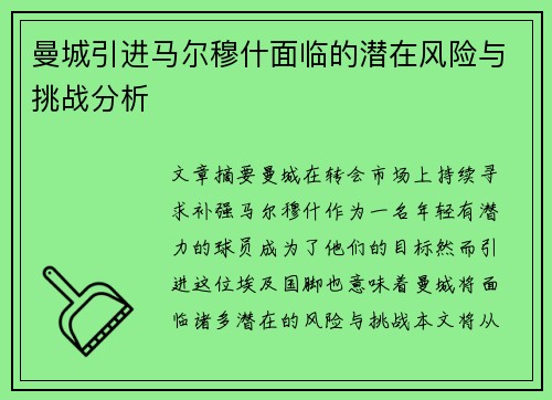 曼城引进马尔穆什面临的潜在风险与挑战分析