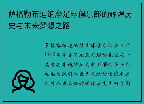 萨格勒布迪纳摩足球俱乐部的辉煌历史与未来梦想之路 萨格勒布迪纳摩足球俱乐部的辉煌历史与未来梦想之路